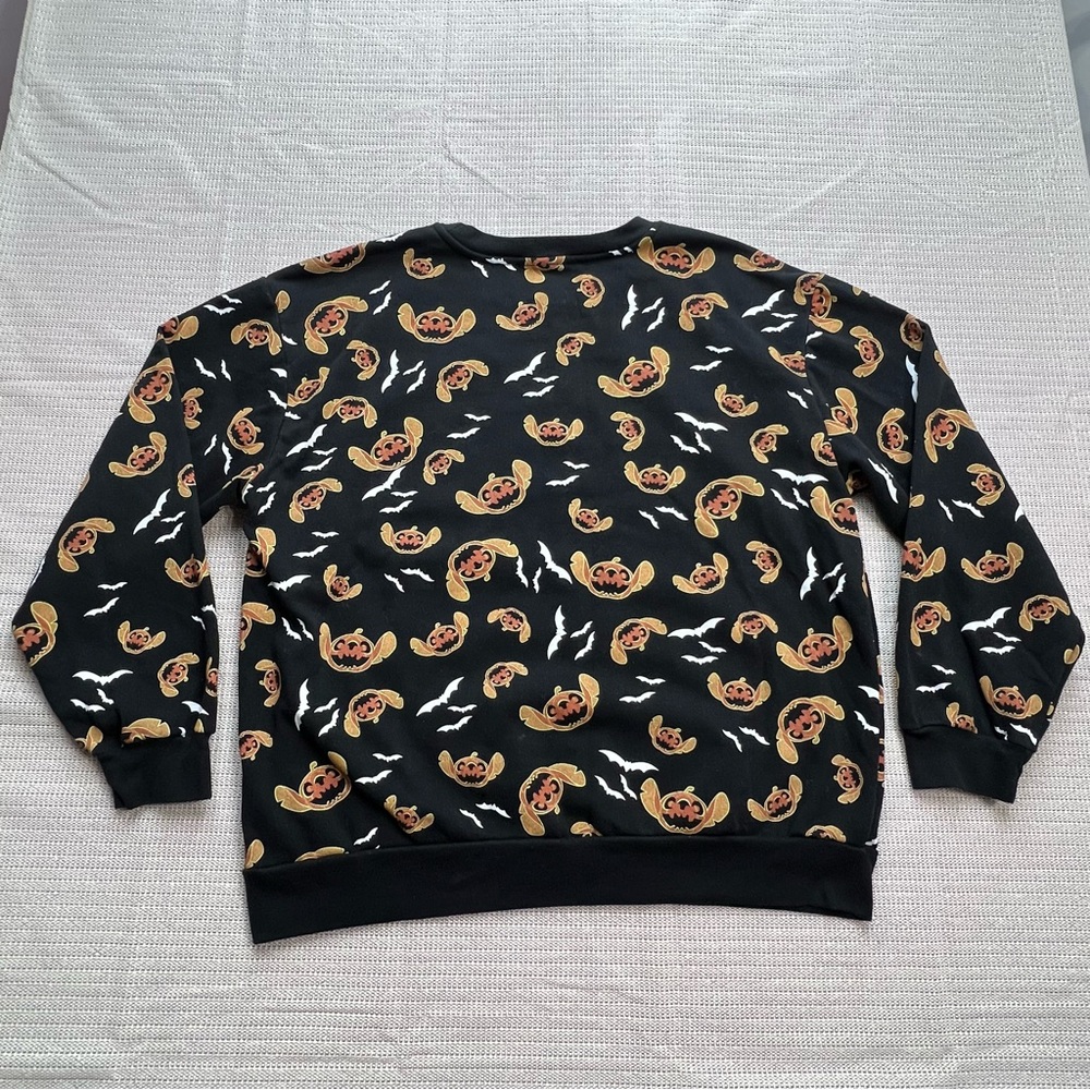 Disney Lilo Stitch Halloween Sweatshirt Women’s 2XL Black Bats Pumpkins Spooky